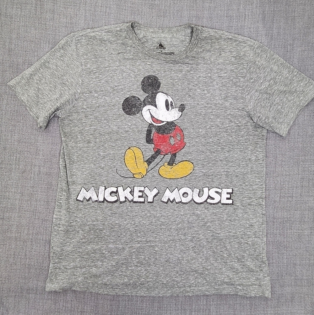 Disney Mickey Mouse Retro Style Spell Out Grey Tee Shirt.  Medium